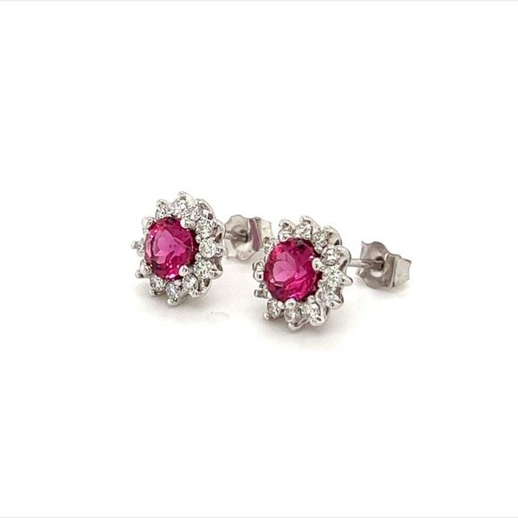Diamond Rubellite Tourmaline Earrings 14k Gold 1.36 TCW Certified $3,950 211348 - Picture 4 of 14